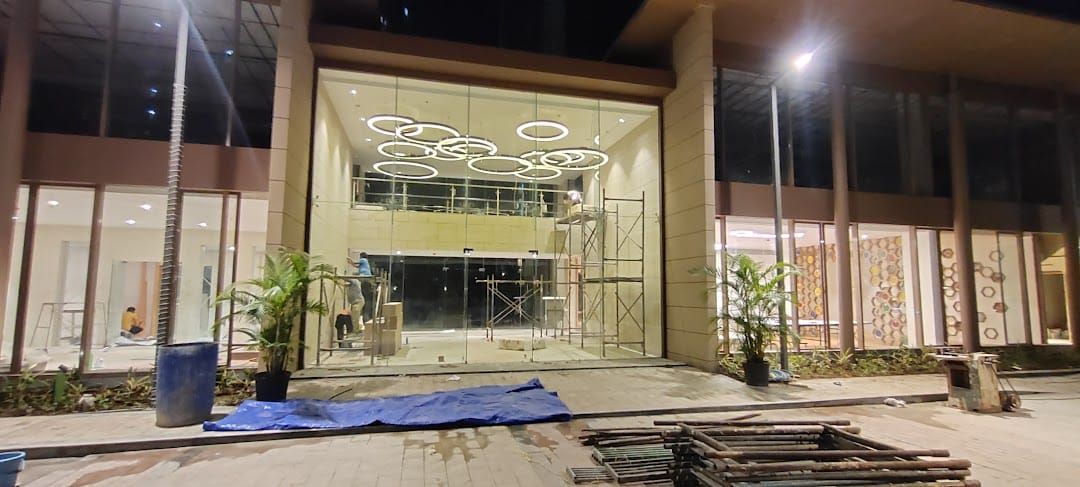 Glazed entrance lobby at the Runwal Forest club house